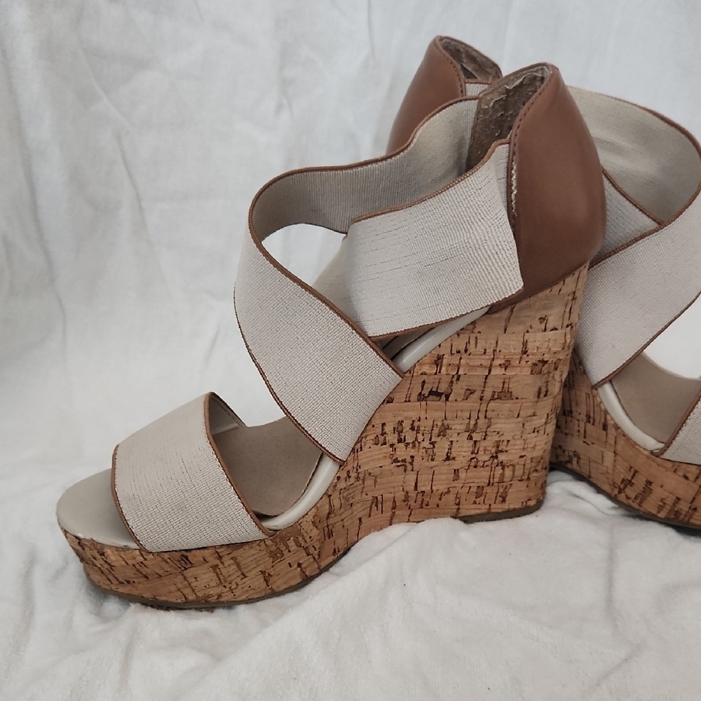 Steve Madden Brown and Cream Wedge Sandals - Picture 2 of 4